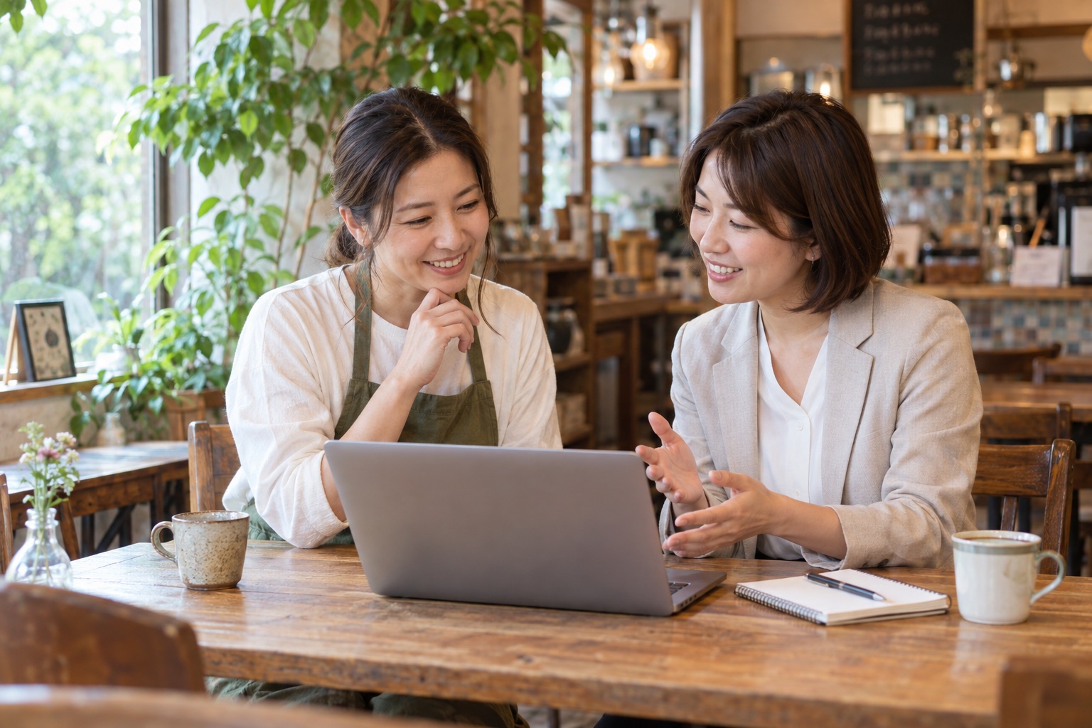お店の集客について一緒に相談するイメージ